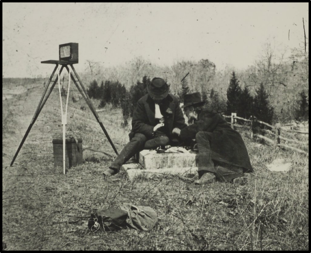Brainerd, at right with a fellow photographer, taking a break in Hempstead, c. 1875.