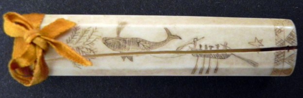 The Society holds a large collection of scrimshaw donated by the Gardiner and Post families.